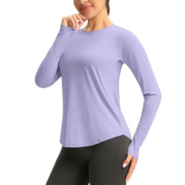 Womens UPF50+ Tops Long Sleeve Crew Neck Sun Protecrion Shirts Quick Dry Athletic Outdoor Running UV Rash Guard(Purple,Small)