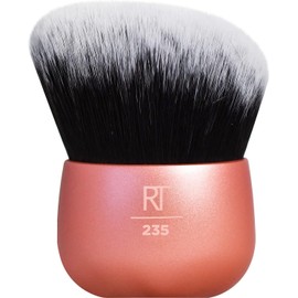 Real Techniques Cepillo Kabuki en ángulo, licuadora de maquillaje sin manos, mango de aluminio, bronceador corporal o aplicador de base, naranja, 1 unidad