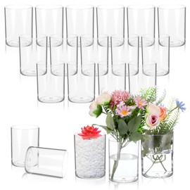 20 Pcs Plastic Cylinder Vase Bulk for Flowers Centerpieces, Small Clear Flower Hurricane Candle Holder Round Wide Container, Acrylic Flower Vase Bulk for Wedding Party Office Decorations
