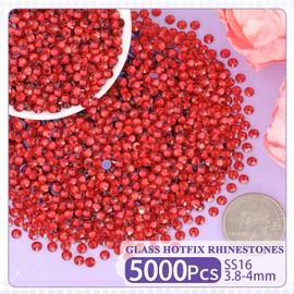 5000Pcs Hotfix Rhinestones for Clothing, Light Siam SS16 Iron On Flatback Glass Gems, Bedazzler Crystals Rhinestones for Crafting Clothes Hats Shoes Fabric Bedazzling Decor Nail Art