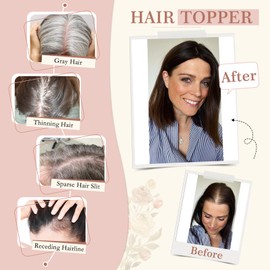 Elailite Hair Toppers For Thinning Hair Women Real Hair uk - 100% Human Hair Extensions Clip in Toupee SILK BASE (2.5 * 9cm) Crown HairPiece (#02 Dark Brown, 14 Inch)