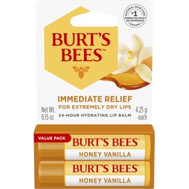 Burt’s Bees Honey Vanilla 24-Hour Hydrating Lip Balm, Value Pack, Immediate Dry Lip Relief, Beeswax, Honey Vanilla Flavor, 0.15 oz, 2 Pack