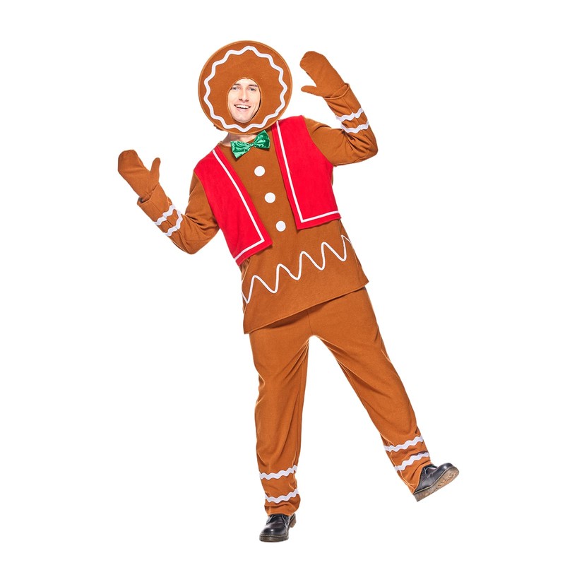 EraSpooky Adult Gingerbread Man Costume Deluxe Men's Christmas Cookie Outfits