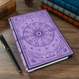 HwxBen A5 Diary with Combination Lock and 180° Sleep Flat Made of Soft PU Leather with Embossed Zodiac Design - Ideal for Adults, Women, Men and Teens for Extra Privacy - Lavender