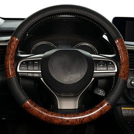 XUKEY Wood Grain Steering Wheel Cover Leather Anti-Slip&Brea