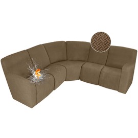 ALIECOM 100% Waterproof Recliner Sectional Couch Covers L Shape Stretch Corner Reclining Sectional Sofa Cover Washable Recliner Slipcover Protector for Dog Pet (5 Seat, Taupe)