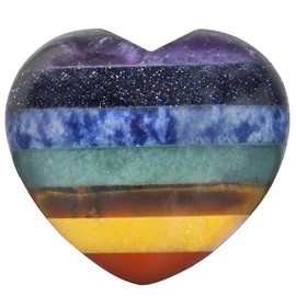 mookaitedecor 7 Chakra Heart Shaped Crystal Palm Worry Stone for Anxiety Stress Relief, Healing Crystal Gift, Love Heart Quartz Crystal Pocket Tumblestone Chakra Reiki Desk Decor