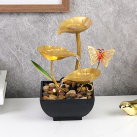Water Fountain Indoor Metal Tabletop Fountain Waterfall 3-Tier Small Desk Waterfall Fountain for Home Decoration