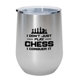 Flairy Land Chess Silver Wine Tumbler 12oz - conquer it - Computer Chess Player Strategy Games Chess Tactics Winning Chess Board Games