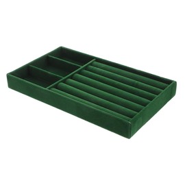 Baluue Bandeja de Joyería de Terciopelo Verde Oscuro con 3 Compartimentos de 8.3x4.84x0.90 Pulgadas Organizador Anti-Enredos para Anillos Aretes y Col