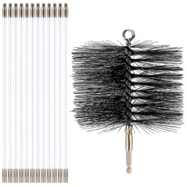 Teenyyou Wire Chimney Cleaning Brush with 1/4" NPT Fitting and 12 Rods, 6 Inch Round Steel Chimney Cleaning Brush and 16 Inch Fiberglass Chimney Rods for Cleaning Chimney Hearth Fireplace