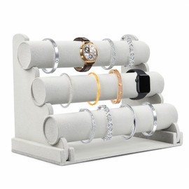 Shengxi Jewellery Stand Velvet 3 Tier Grey Bracelet Stand Jewellery Stand Removable Bracelet Holder T-shape Bracelet Holder for Watches Bracelets Necklaces