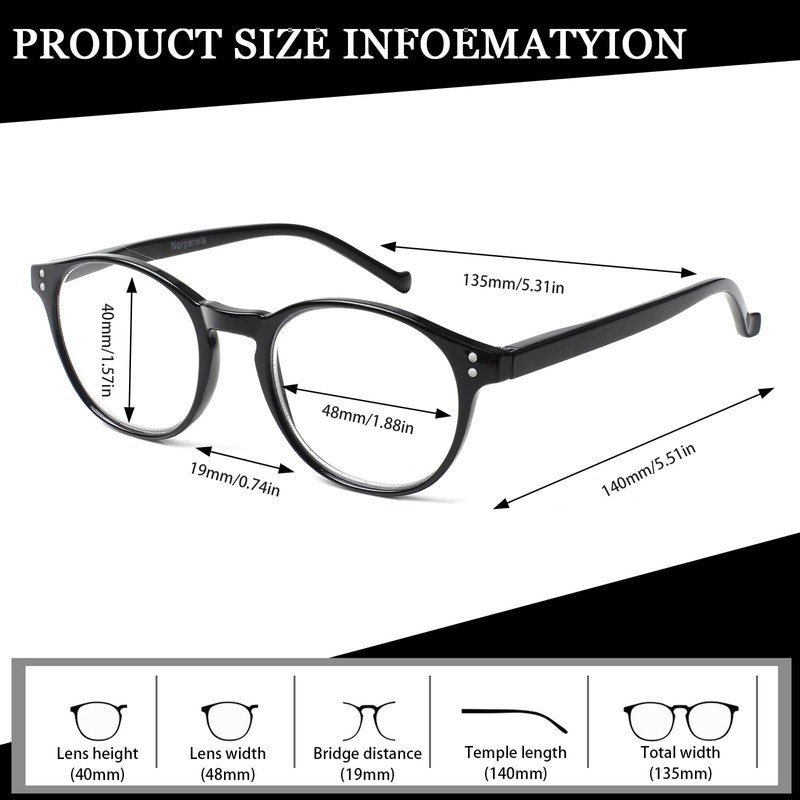 NORPERWIS 5 Pairs Reading Glasses - Standard Fit Spring Hinge