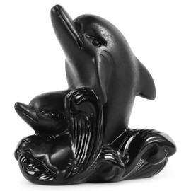 Artistone Black Obsidian Crystal Dolphin Figurines Collectibles Sea Animal Sculpture Statue Hand Carved Gemstone Healing Crystal Dolphin Gifts Home Office Desk Decoration