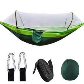 Camping Hammock with Net 210T Nylon Taffeta Automatic Quick Opening Hammock Tent for Outdoor 260x140cm/102x55in Fruit Green