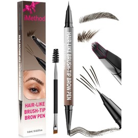 iMethod 4D Brow Pen, 2-in-1 Eyebrow Pencil with Waterproof Microblading and Dual-Ended Eyeliner Brush for Natural Brow Makeup and Eyelash Line:_03# Black Brown