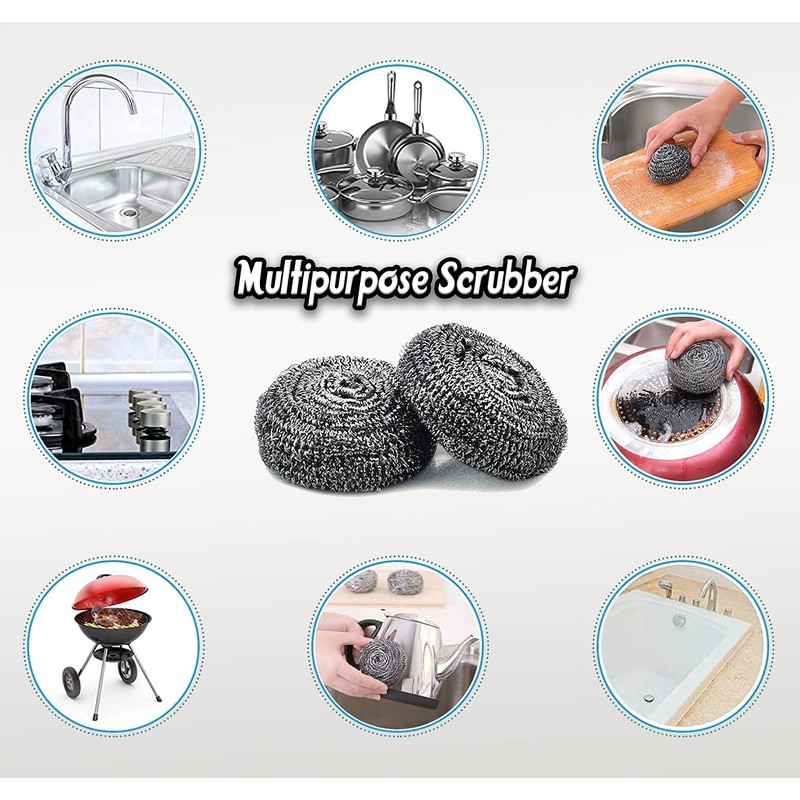 12Pcs Stainless Steel Scourers – Heavy Duty Dish Washing Scrubbers