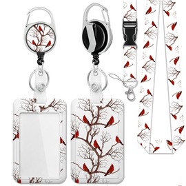 Red Cardinal Badge Holder Reel Carabiner Clip & Detachable Lanyard, Strap Fashionable Vertical Card Protector for Women Nurse Teacher Student