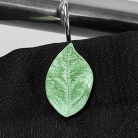 Green Leaf Shower Curtain Hooks: Decorative Hooks for Floral Leaves Tropical Plant Botanical Spring Flower Tree Themed Shower Curtain - Farmhouse Boho Shower Curtain Rings for Bathroom