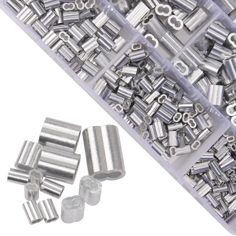 Rrina 315Pcs 8 Sizes Aluminum Crimping Loop Sleeve Double Barrel