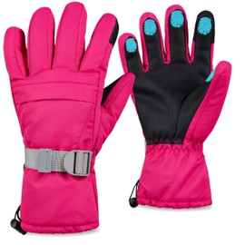 CityComfort Womens Skiing Gloves Fleece Lined Touch Screen Gloves with Zip Pocket Waterproof Windproof Snowboarding (Pink)