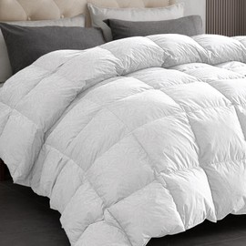 Dreamhood Luxury 90% Goose Feathers Comforter Full Size, All Season 100% Cotton Down Duvet Insert, Retro Decoration Medium Warmth Hotel Bed Comforter with 8 Corner Tabs (White, 82x90 Inches)