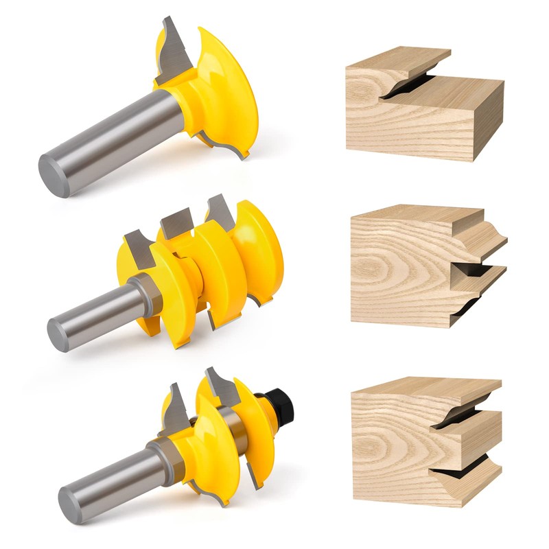 MEIGGTOOL Router Bit Set 1/2-Inch Shank, 3Pcs/Set Extended Tenon Entry