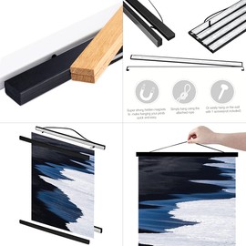 Sanauto A4 Poster Frame Hangers 21cm, Magnetic Wooden Poster Hanger Rails Magnet Frame Hanging Kit for 21x30 20x16 Landscape Large Size Wall Map (21cm, Black)