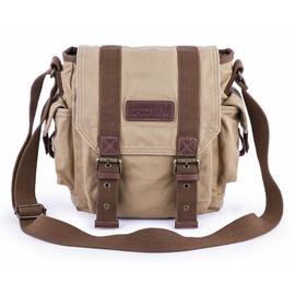 Gootium Messenger Bag Canvas Satchel Cross Body Vintage Shoulder Bag, Men's Purse - Color: Khaki
