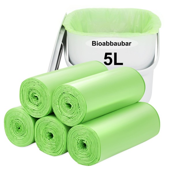 Biodegradable Bin Bags, 120 Pieces, Aievrgad 5L/1.2 Gallon Small Bin Liners / For Countertop Bin Liner/ Rubbish Bags, 100% Recycled, Robust, Degradable, Compost Bags for Food/Household