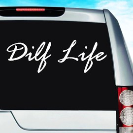 DILF Life Funny Dad Vinyl Decal Sticker Bumper Cling for Car Truck Window Laptop Wall Cooler Tumbler | Die-Cut/No Background | Multi Sizes/Colors | by Car Decal Geek -Yellow, 14"