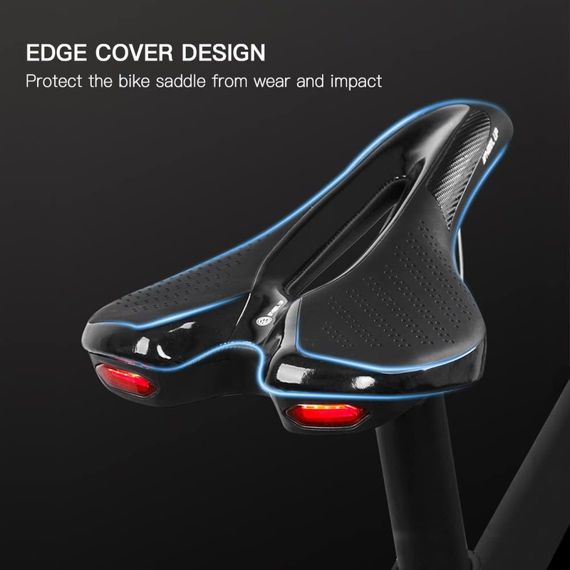 Bike Saddle, Bicycle Soft Saddle with USB Charging Warning Taillight