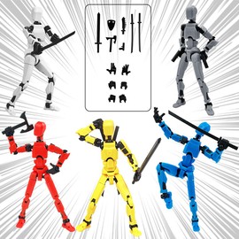 Cartlant 5Pcs T13 Action Figure, Robo N13 Dummy 13 Action Figure 3D Printed Multi-Jointed Movable Robot, Lucky 13 Action Figures Desktop Decoration Game Gift with 6 Weapons and 3 Hands Sets