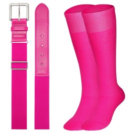 XZQTIVE Baseball Belt and Socks Combo Set Adjustable Softball Belt and Socks Elastic Waist Belt for Youth Adult, Pink, Youth