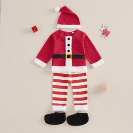 Geagodelia Baby Boy Christmas Outfit Grows Xmas Santa Claus Clothing Newborn Toddler Clothes Set Long Sleeve Top + Pants + Hat + Shoes (Red 93, 3-6 Months)