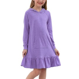 GORLYA Girls Raglan Long Sleeve Ruffle Hem Casual Sweatshirt Hooded Shift Dress for 4-14T Kids (GOR1060, 13-14Y, Mauve)