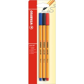 Fineliner - STABILO point 88 - Pack of 3 - Red, Blue, Black