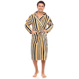 Skylinewears Men’s Robe Terry Cotton Spa Bathrobe With Hood Soft Shower Bath Robes Kimono Sweat Steaming Clothes Mustard L