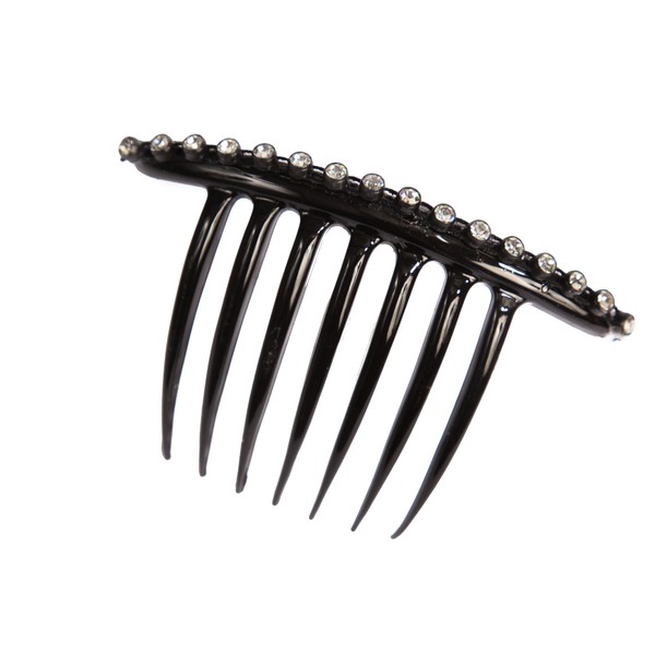 Caravan Hand Decorated French Twist Comb In Black Banding of Swarovski Crystal Stones, Large.65 Ounce