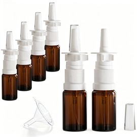 Botella pulverizadora nasal, paquete de 6 botellas de 0.3 fl oz (1/3 oz), vidrio ámbar vacío, tamaño de viaje, recargable con niebla fina, botella de 