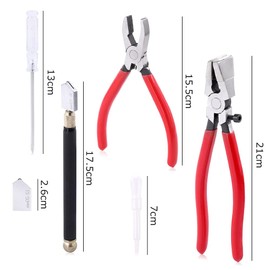 MOTRAIN Heavy Duty Breaker Grozer Pliers and Glass Running Pliers Kit, Heavy Duty Glass Cutting Tool with Rubber Tip, Glass Cutting Tool for Stained Glass Work