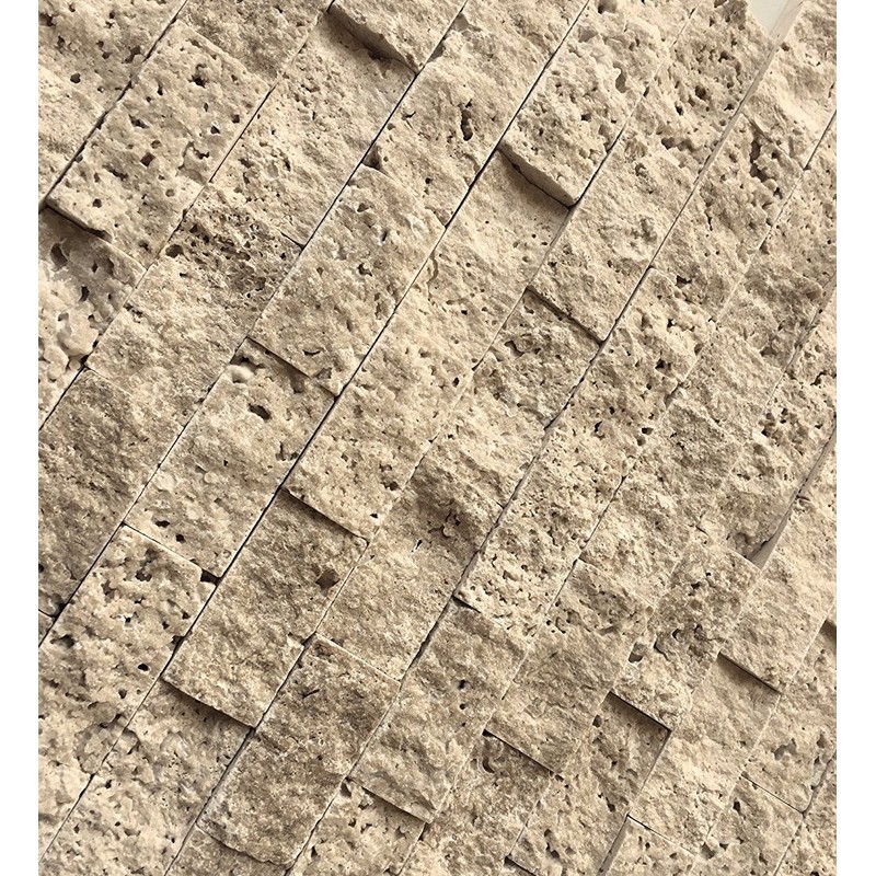 SquarefeetDepot 1x2 Walnut Travertine Splitface Finish Mosaic Backsplash Wall Tile