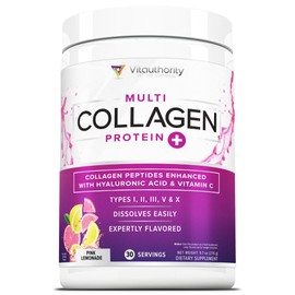 Multi Collagen Peptides Powder for Women - Hydrolyzed Flavored Collagen Powder for Women with Types I II III V & X Vitamin C & Hyaluronic Acid for Hair Skin and Nails (Pink Lemonade) - 30 Servings