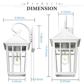 Darkaway Large Outdoor Wall Lights for House, 18inch Exterior Lighting Fixtures Wall Mount Outdoor Porch Lights Waterproof White Outdoor Sconce Lights with Seeded Glass for Patio Hallway Garage