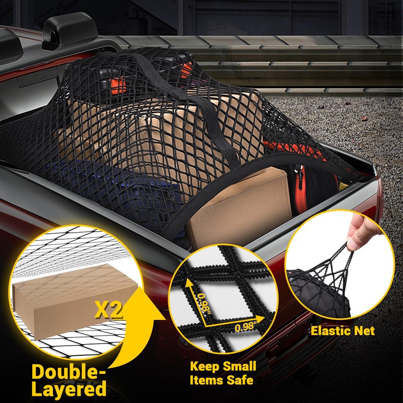 BUMBEE Truck Bed Cargo Net, Highly Elastic Double-Layered Stretchable up