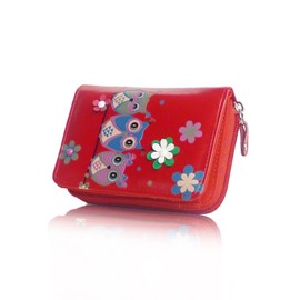 Ladies Girls Owls Short OilCloth Women Purse Card Coin Holder Wallet (Red)