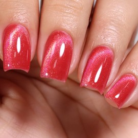 Cat Eye Gel Nail Polish, 0.5 Fl Oz Strawberry Red Rainbow Magnetic Gel Nail Polish With Magnet UV LED Holographic Glitter Diamond Shimmer Sparkle DIY Manicure