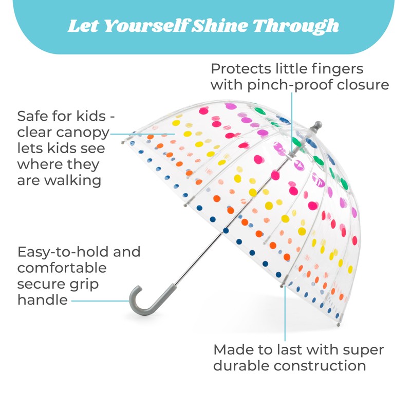 totes Kids Clear Bubble Umbrella with Dome Canopy, Lightweight Design,