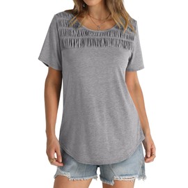 Oversized T Shirts for Women Round Neck Summer Tops Trendy Casual Outfits Grey 2XL