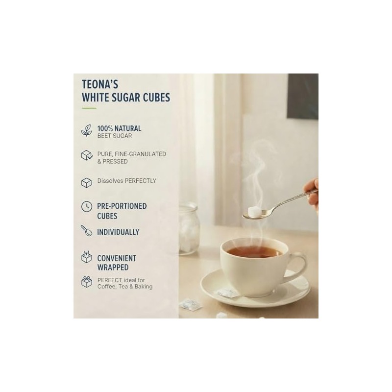 Teona's White Sugar Cubitos de azúcar blanco envueltos individualmente, (152